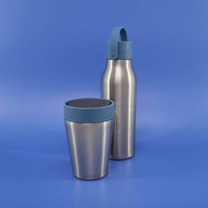 8oz Stainless Steel reusable Travel Mug with rockpool blue lid and 500ml stainless steel Reusable Water Bottle with rockpool blue lid Bundle