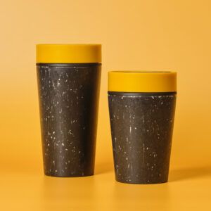 Circular&Co Reusable Coffee Cup Made From Paper Cups Grey & Mustard Yellow
