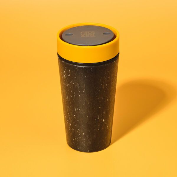 Circular&Co Reusable Coffee Cup Made From Paper Cups Grey & Mustard Yellow 12oz